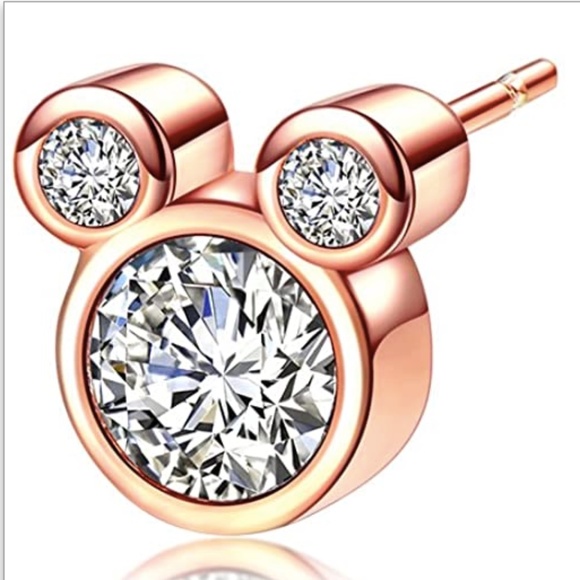 Silver Mickey Mouse Stud Earrings Rose Gold Plated - Picture 4 of 6